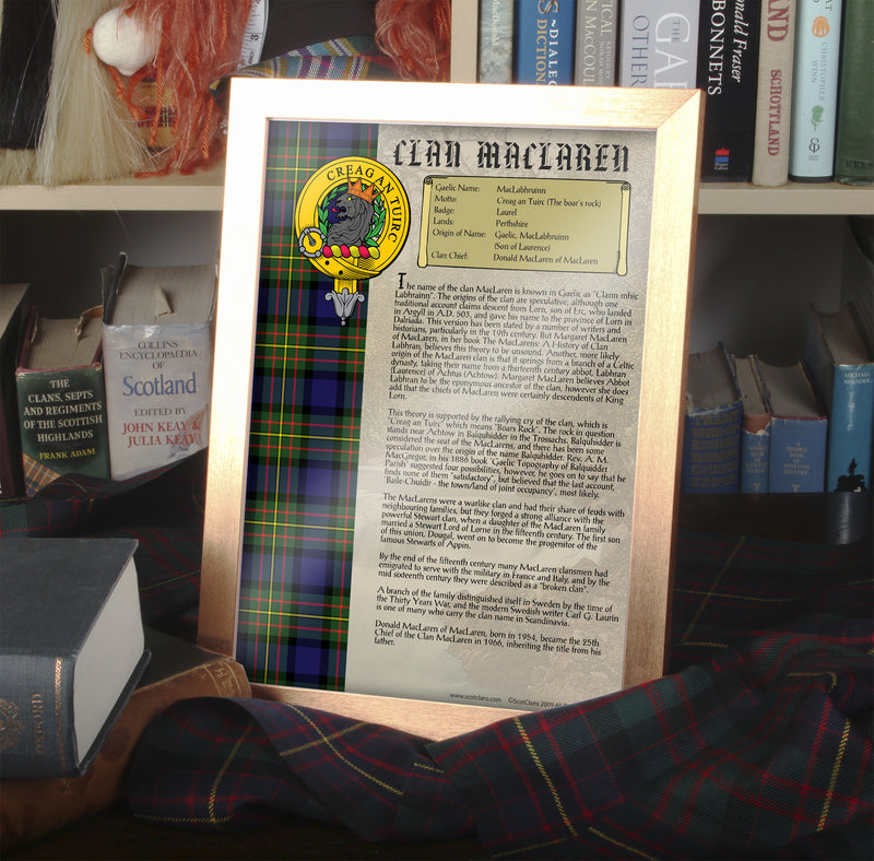 MacLaren Clan History Print - Choose Framed or Unframed