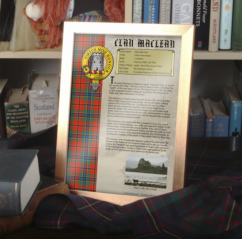 MacLean Clan History Print - Choose Framed or Unframed