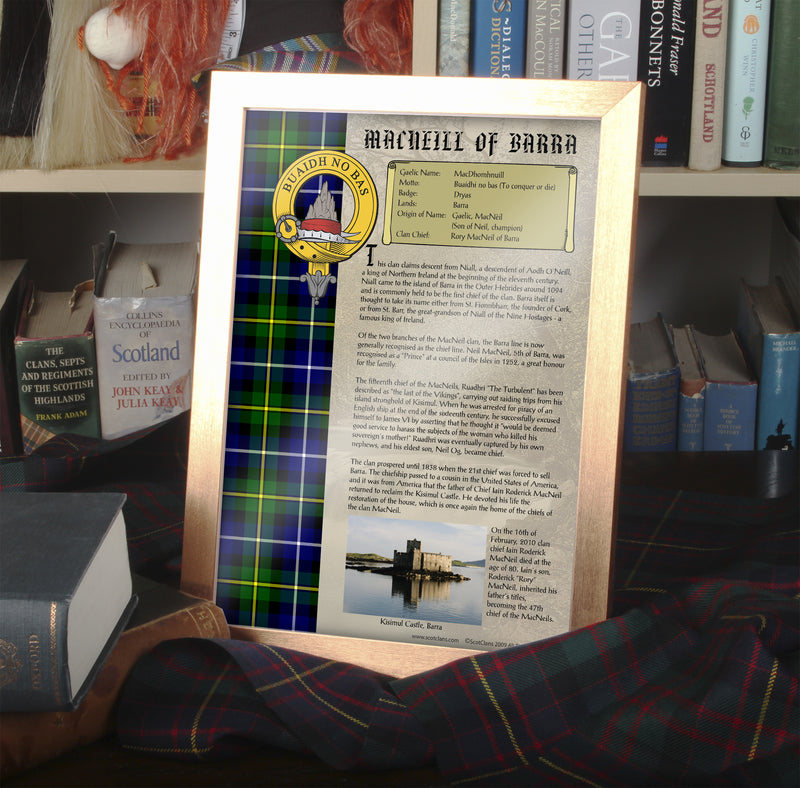 MacNeil of Barra Clan History Print - Choose Framed or Unframed