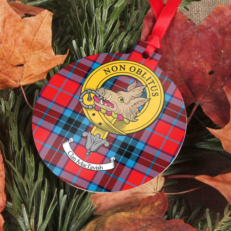 MacTavish Clan Crest and Tartan Metal Christmas Ornament - 6 Styles Available