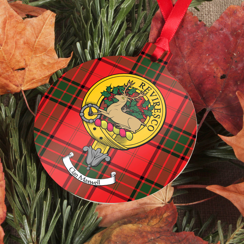 Maxwell Clan Crest and Tartan Metal Christmas Ornament - 6 Styles Available