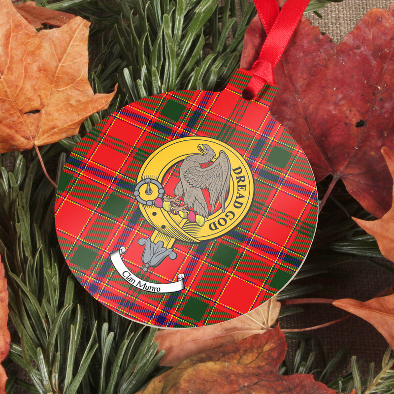 Munro Clan Crest and Tartan Metal Christmas Ornament - 6 Styles Available