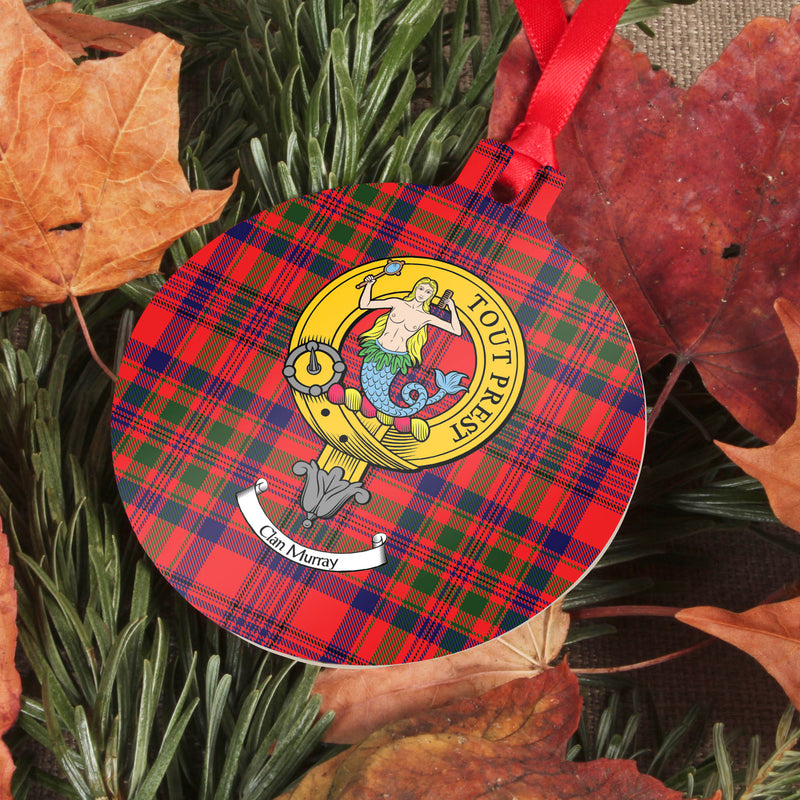 Murray Clan Crest and Tartan Metal Christmas Ornament - 6 Styles Available