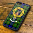 Rollo Tartan and Clan Crest iPhone Rubber Case featuring Scottish design with clan crest and durable aluminum back for protection.