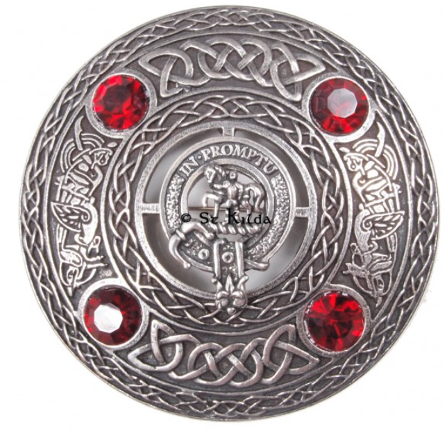 Trotter Clan Crest Pewter Plaid Brooch