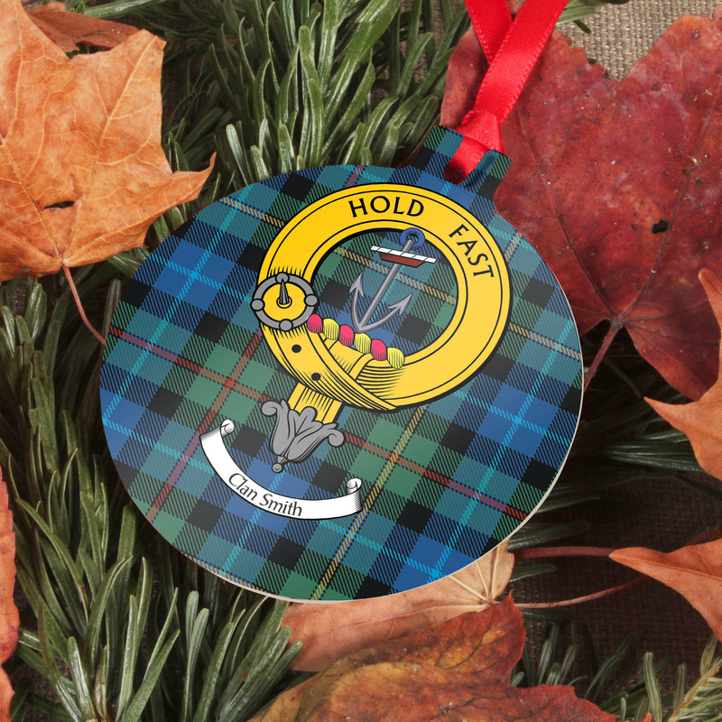 Smith Clan Crest and Tartan Metal Christmas Ornament - 6 Styles Available