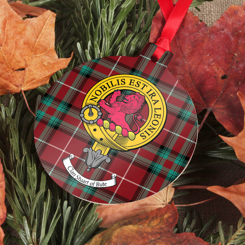 Stuart of Bute Clan Crest and Tartan Metal Christmas Ornament - 6 Styles Available