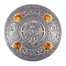Clan Crest Pewter Plaid Brooch with Topaz Stone