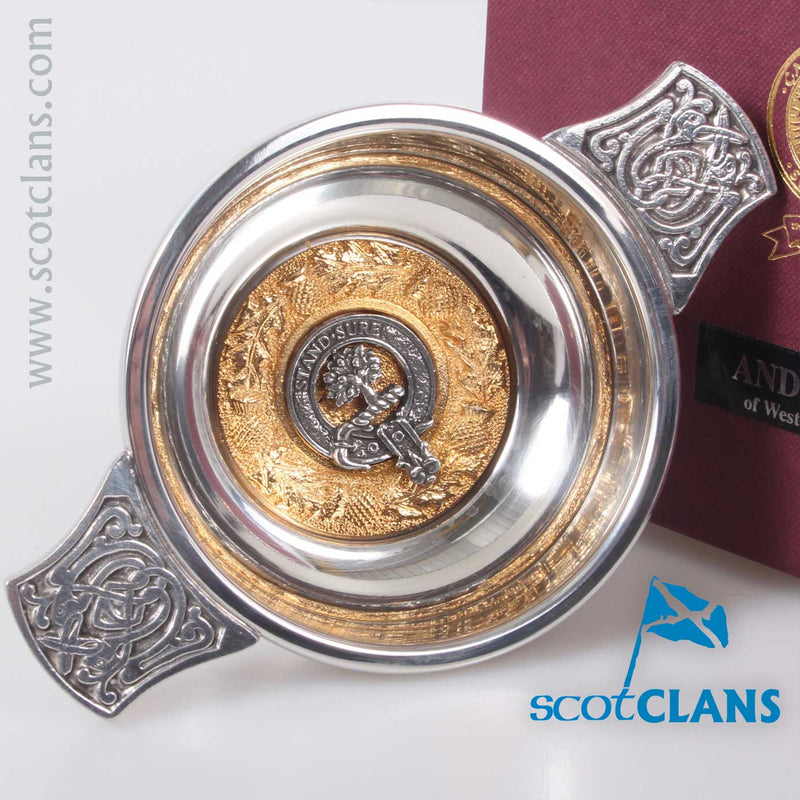 Anderson Clan Crest Quaich with Gold Trim