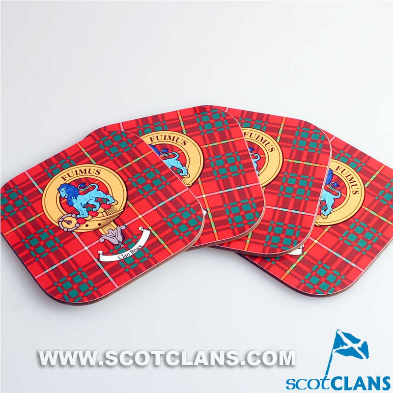 Bruce Clan Crest and Tartan Wooden Coaster 4 Pack