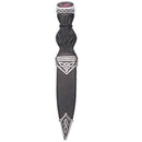 Celtic Polished Sgian Dubh With Stone Top showcasing the elegant design with polished pewter mounts and unique stone top, perfect for adding sophistication to any outfit.