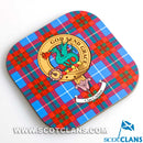 Crichton Clan Crest and Tartan Wooden Coaster 4 Pack showcasing vibrant tartan design and unique clan crest, perfect for enhancing home decor.