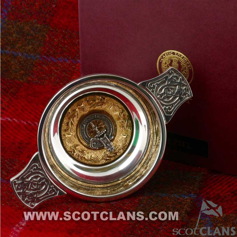 Dalziel Clan Crest Quaich with Gold Trim
