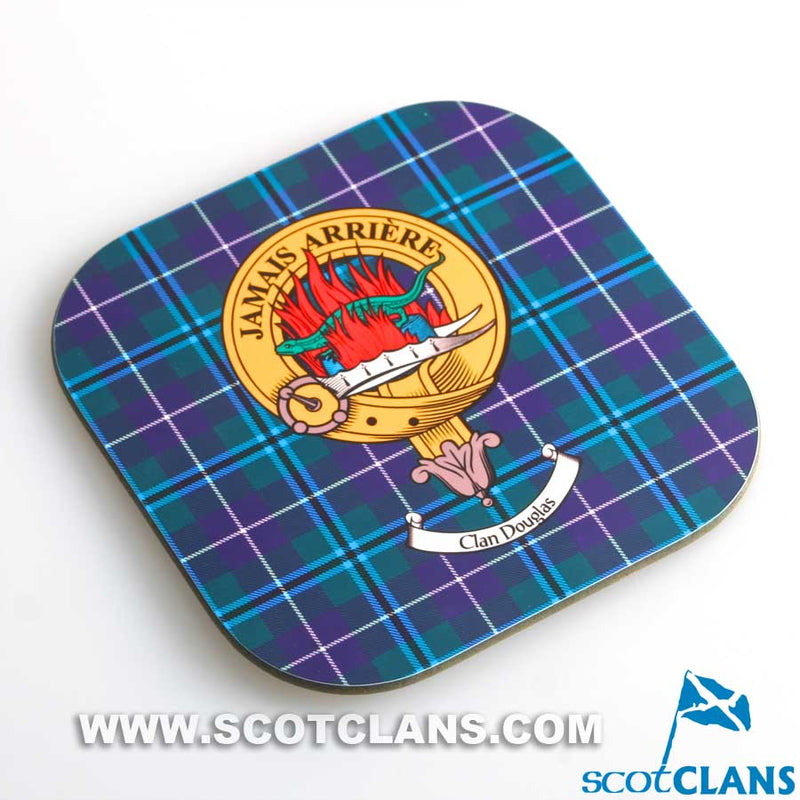 Douglas Clan Crest and Tartan Wooden Coaster 4 Pack