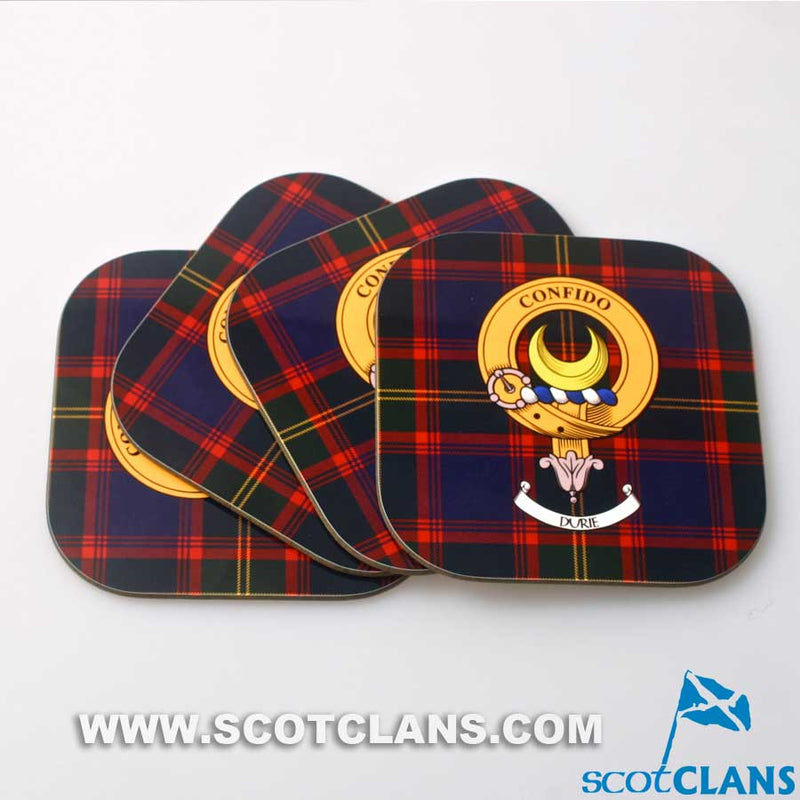 Durie Clan Crest and Tartan Wooden Coaster 4 Pack