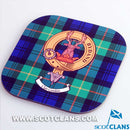 Gordon Clan Crest and Tartan Wooden Coaster 4 Pack with vibrant designs, perfect for protecting surfaces and adding heritage to your home decor.