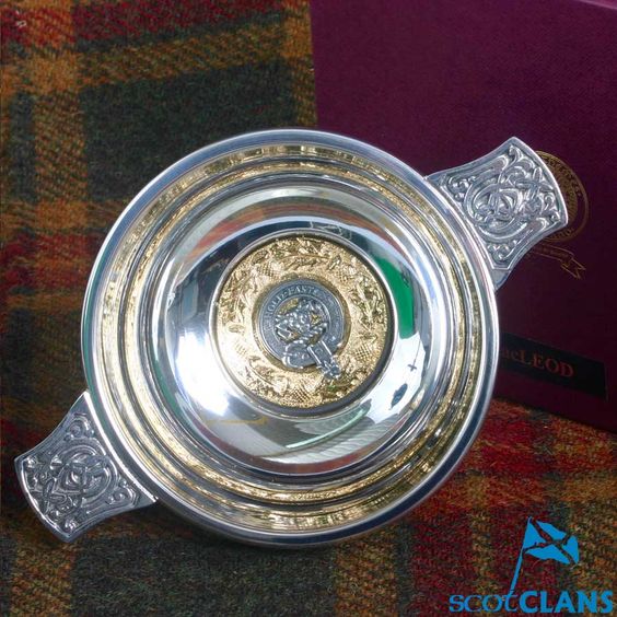 MacLeod Clan Crest Quaich with Gold Trim