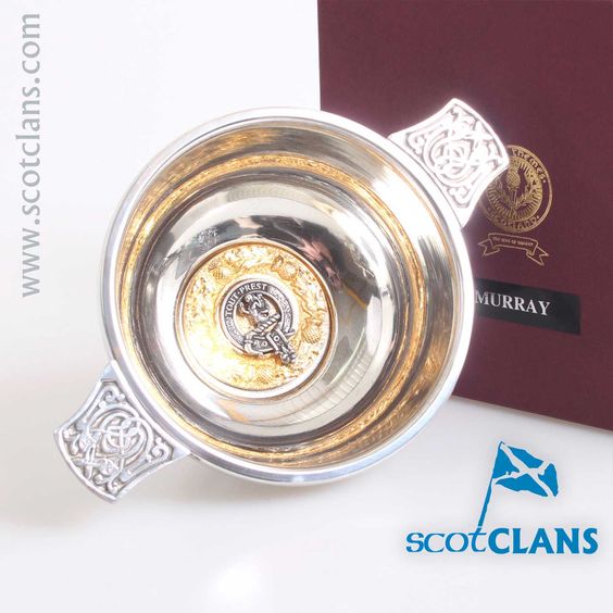 Murray Clan Crest Quaich with Gold Trim