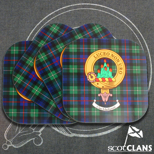 MacKenzie Clan Crest and Tartan Wooden Coaster 4 Pack