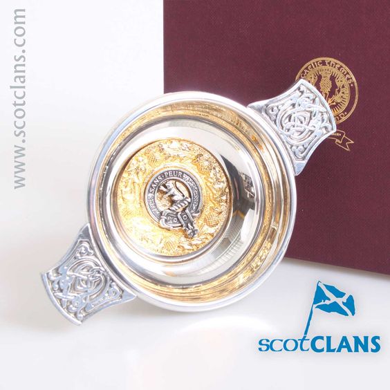 Sinclair Clan Crest Quaich with Gold Trim