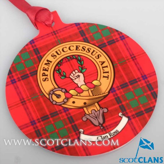 Ross Clan Crest and Tartan Metal Christmas Ornament - 6 Styles Available