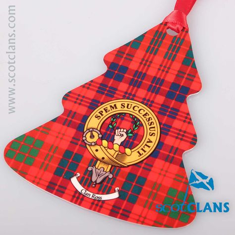 Ross Clan Crest and Tartan Metal Christmas Ornament - 6 Styles Available
