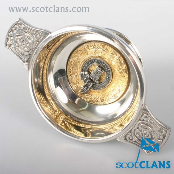 Malcolm Clan Crest Quaich with Gold Trim