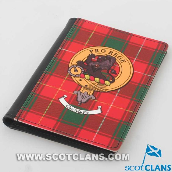 Passport Cover With Clan MacPhee Tartan And Crest