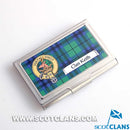 Keith Clan Crest and Tartan Business Card Case showcasing Scottish heritage and vibrant tartan print, perfect for networking and professional use.
