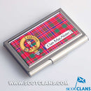 Sleek and stylish MacAlister Clan Crest and Tartan Business Card Case showcasing vibrant clan crest design, perfect for professionals wanting to highlight their Scottish heritage.