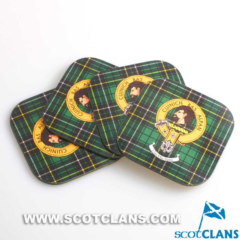 MacAlpine Clan Crest and Tartan Wooden Coaster 4 Pack