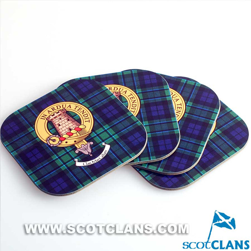 MacCallum Clan Crest and Tartan Wooden Coaster 4 Pack