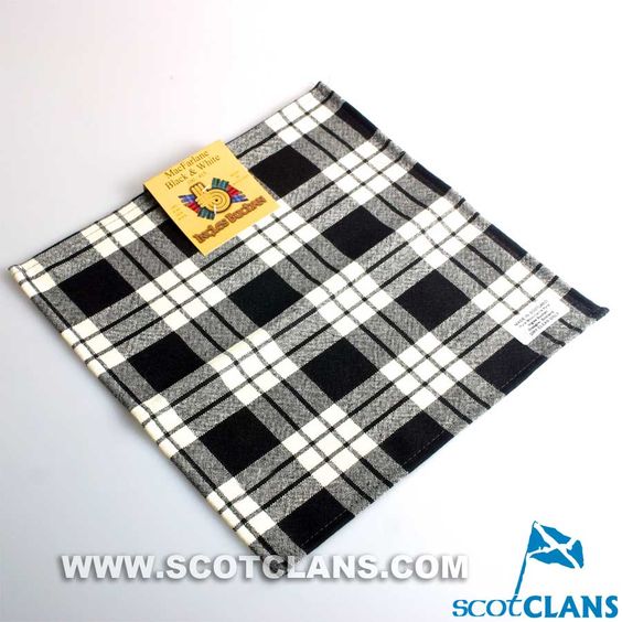 Wool Tartan Pocket Square in MacFarlane Black and White Tartan