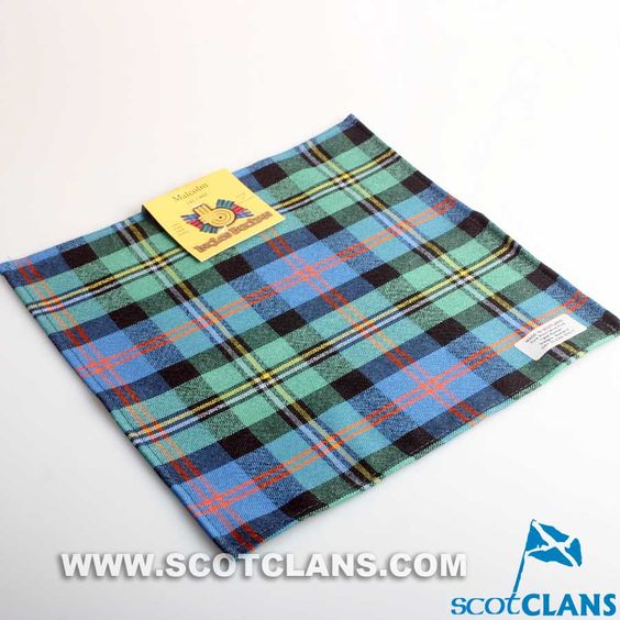 Wool Tartan Pocket Square in Malcolm Ancient Tartan