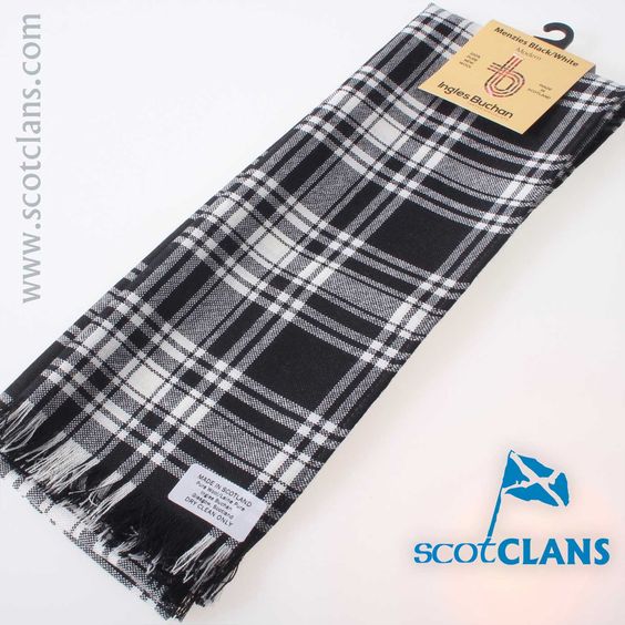 Scarf in Menzies Black and White  Tartan