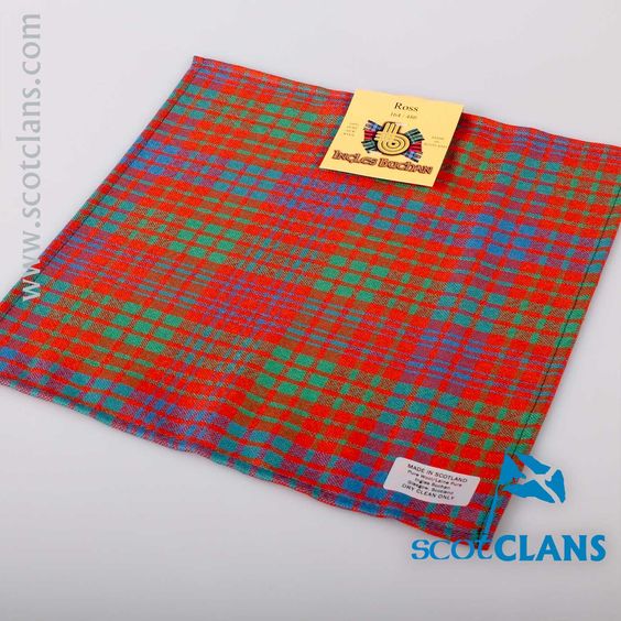 Wool Tartan Pocket Square in Ross Ancient Tartan