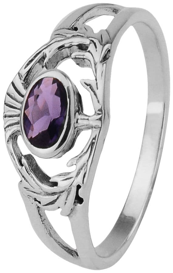 Scottish Thistle Silver Ring with Amethyst colour stone